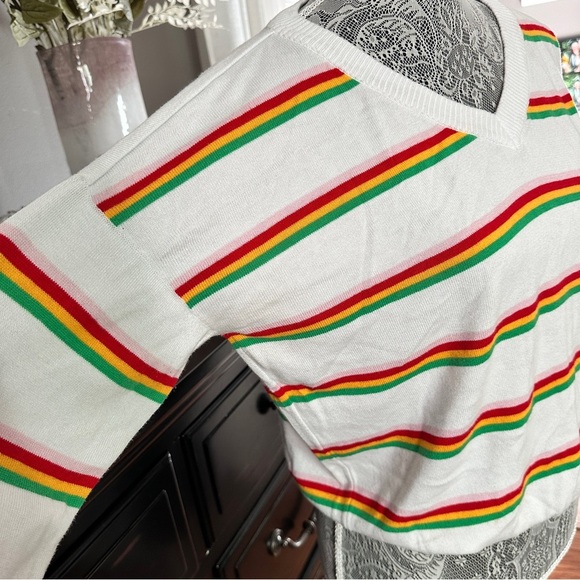 Levi’s Retro Stripe Normcore V-Neck Sweater White Multicolor Long Sleeve Medium - Picture 5 of 13
